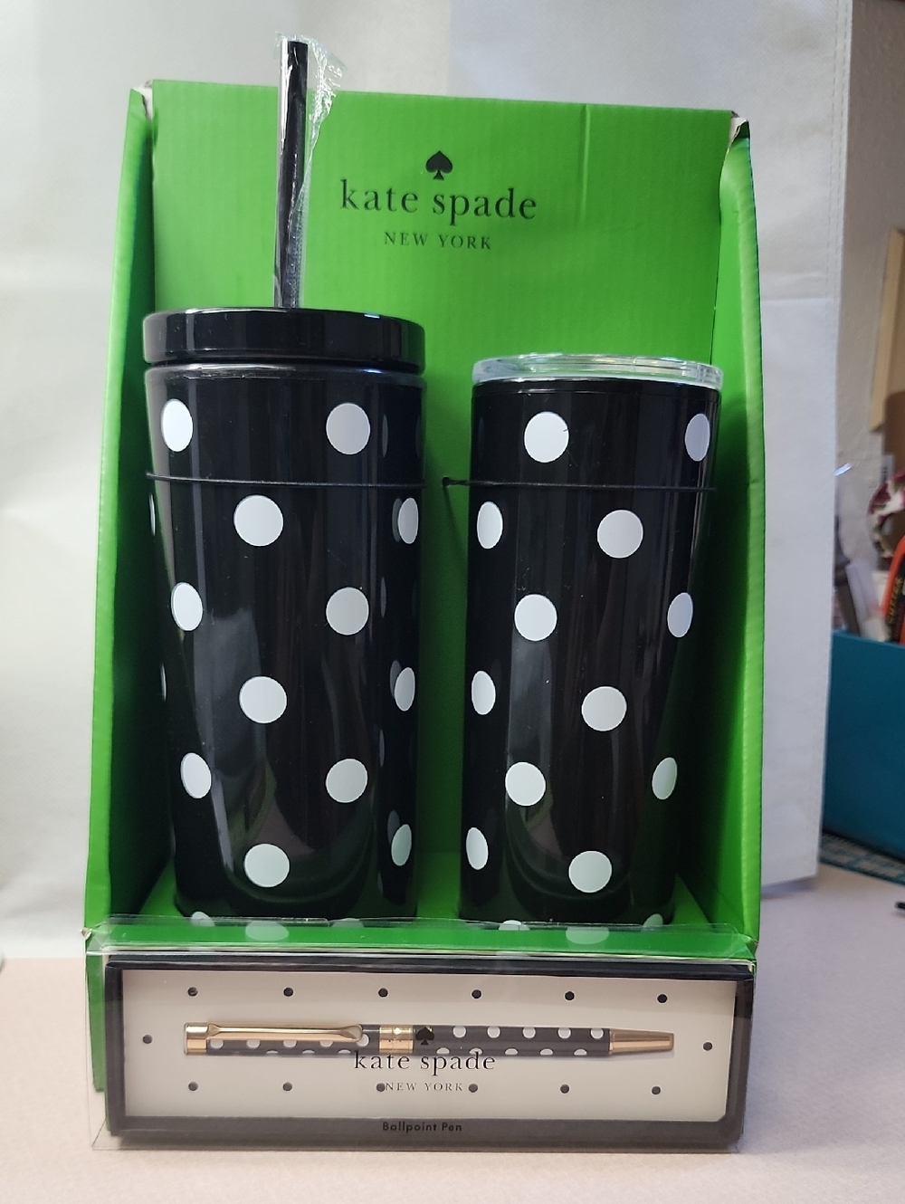 kate spade Black and White Polka Dot Tumbler Set with Pen